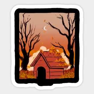 The Red Dog House in Autumn Sticker